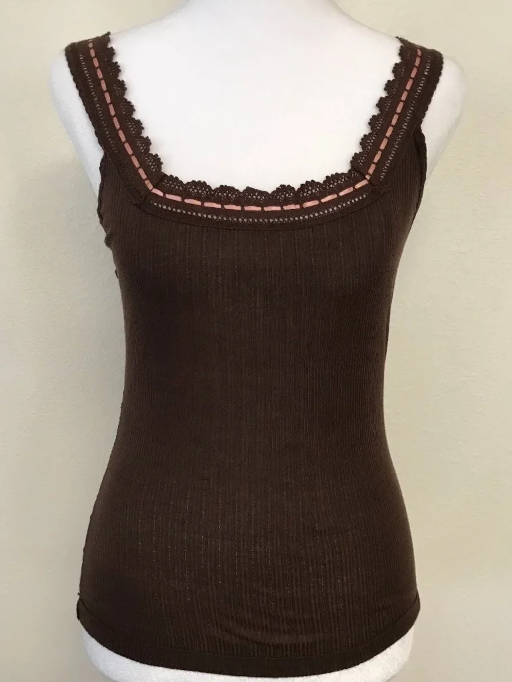Free People Intimately Only You Lace Rib Tank French Roast Brown S Boho - Picture 4 of 10